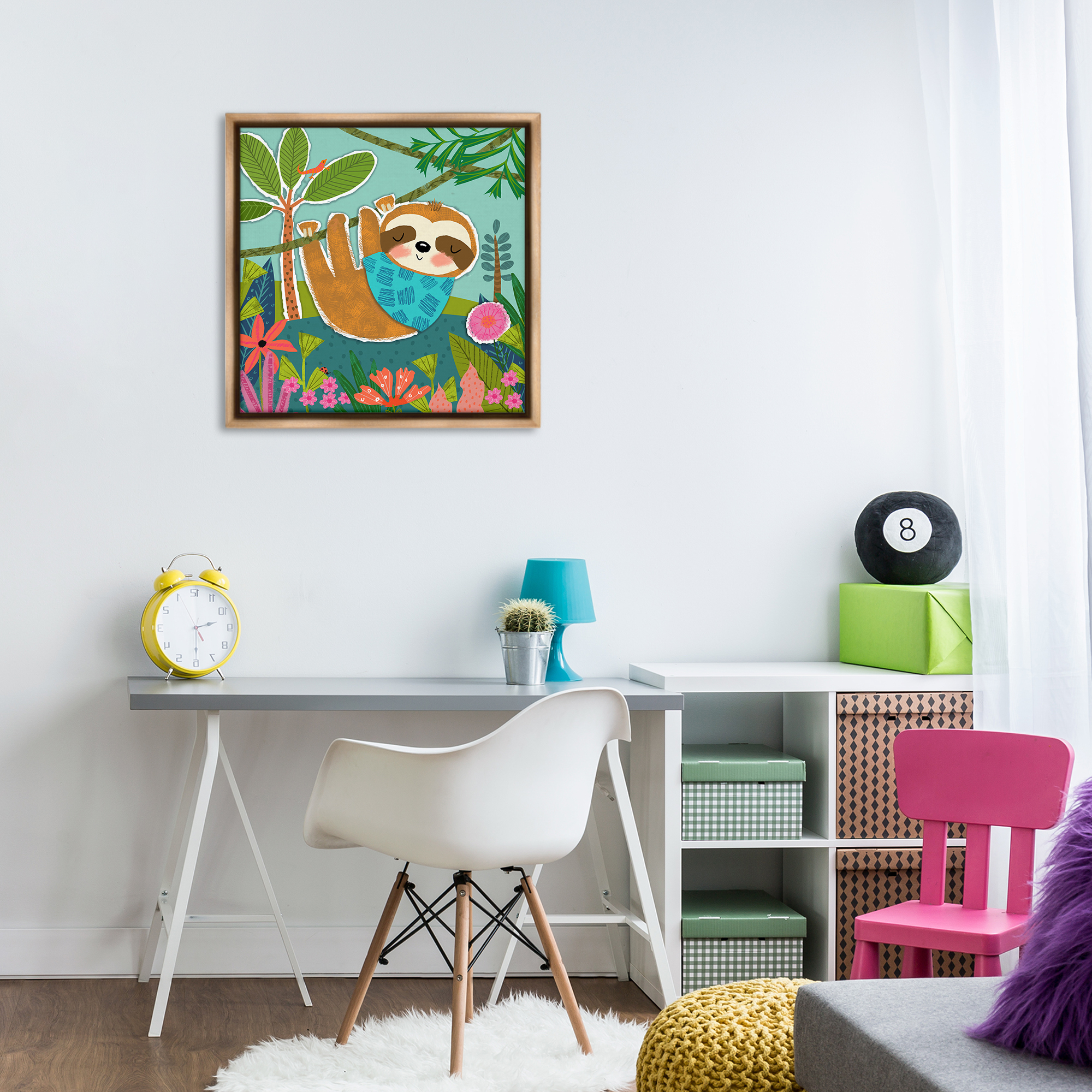 Stupell Industries Sleepy Sloth in Nature Animals Painting Brown Floater Framed Canvas Art Print Wall Art, 25 x 25