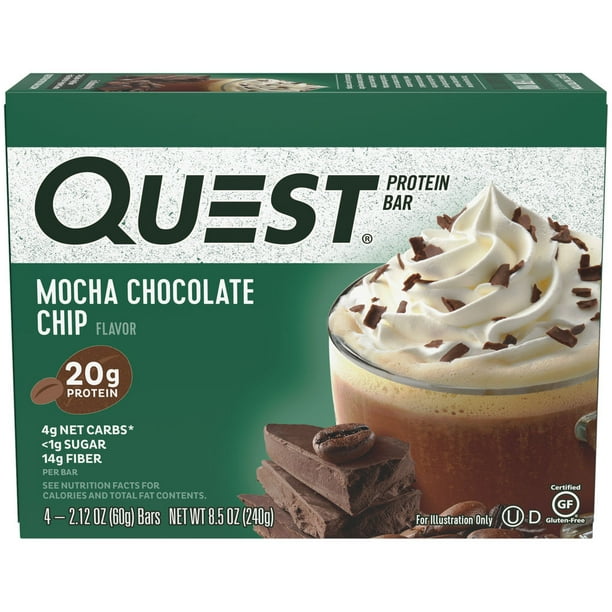 Quest Protein Bar, Mocha Chocolate Chip, 20g Protein, 4 Ct Walmart