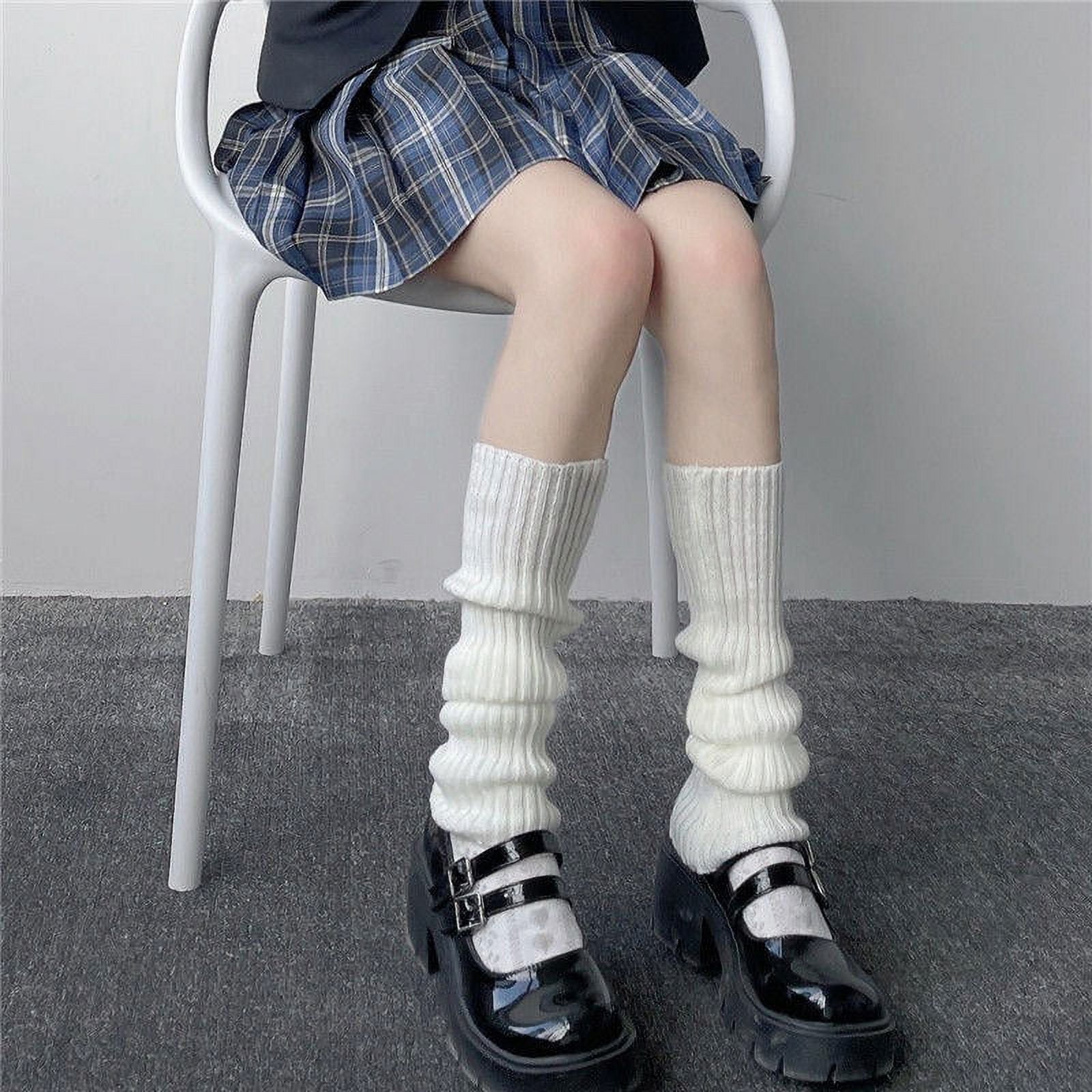 YEAHOO Winter Leg Warmers Fluffy Goth Gyaru Y2k Accessories Gothic Lolita  Knit Socks Women Legs Warm Ladi Sock Gothic Style Legging(Black) 