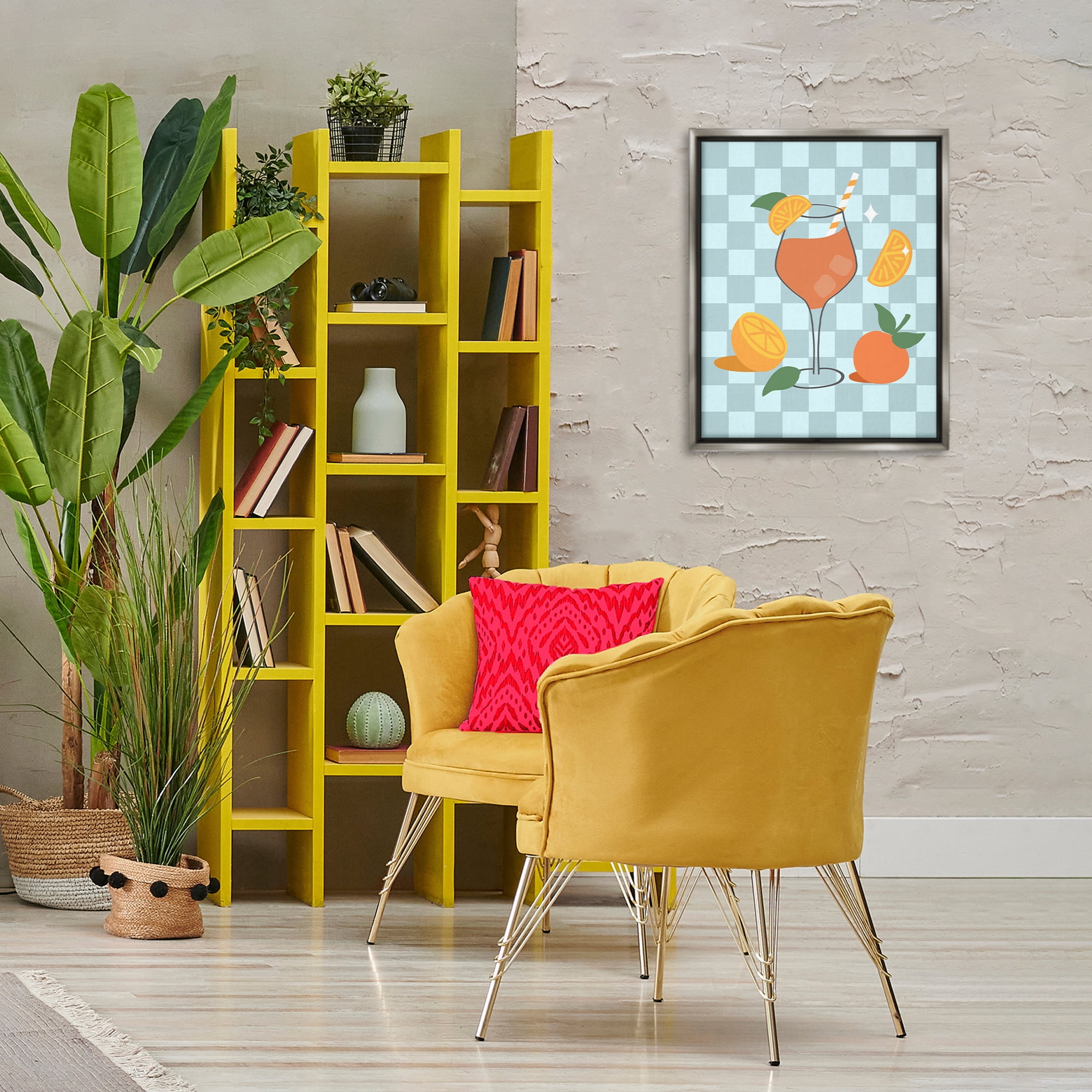 Stupell Industries Checkered Fruity Cocktail Food & Beverage Painting Gray Floater Framed Canvas Art Print Wall Art, 17 x 21