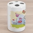 thumbnail image 1 of Butterfly Ceramic Toothbrush Holder, Clever Rabbit Enjoying the Nature with Butterflies Tulips Daisies Art Print, Decorative Versatile Countertop for Bathroom, 4.5" X 2.7", Multicolor, by Ambesonne, 1 of 4