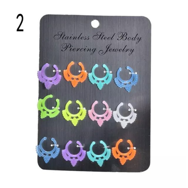 CUITING Fake Unisex Septum Clicker Nose Ring Non Piercing Hanger Clip On Delicate Jewelry 1X S-Multicolor #12-40 pcs/box