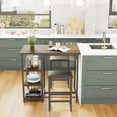 thumbnail image 2 of 40" Dining Table Set for 2, Modern 3-Piece Dining Table Set with PU Leather Cushion, Wood&Steel Console Kitchen Table Set with 2 stools for Small Places, 2 of 7