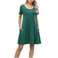 thumbnail image 2 of Robes Femmes DYTTDG Robe pour Femme Col Rond Plissée Manches Courtes Robe Trapèze Mini Économies jusqu'à 30 % de Rabais Vert,G, 2 of 9