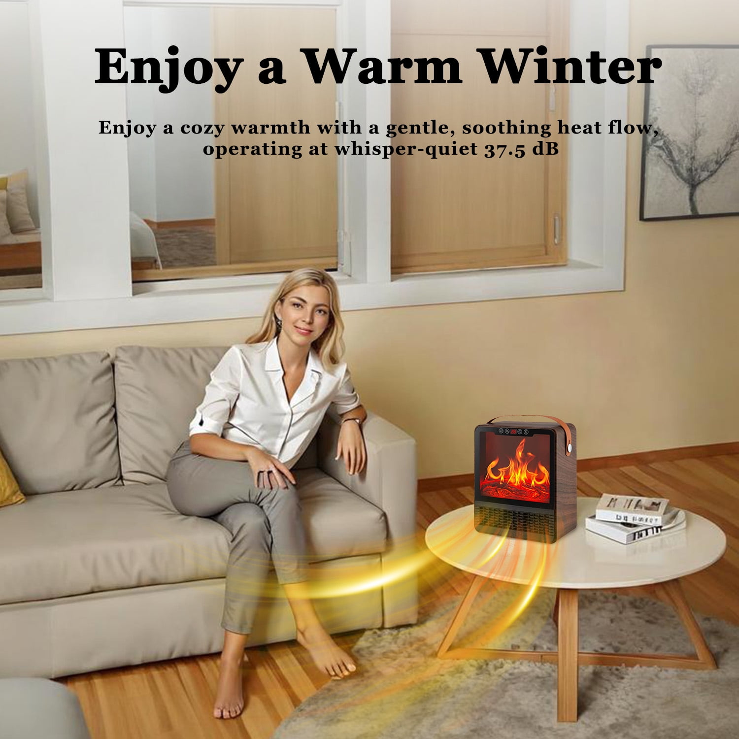 Portable Electric Fireplace Space Heater for Indoor Use, Remote Control, 3 Mode Settings, 24H Timer & Safety Tip-Over Protection
