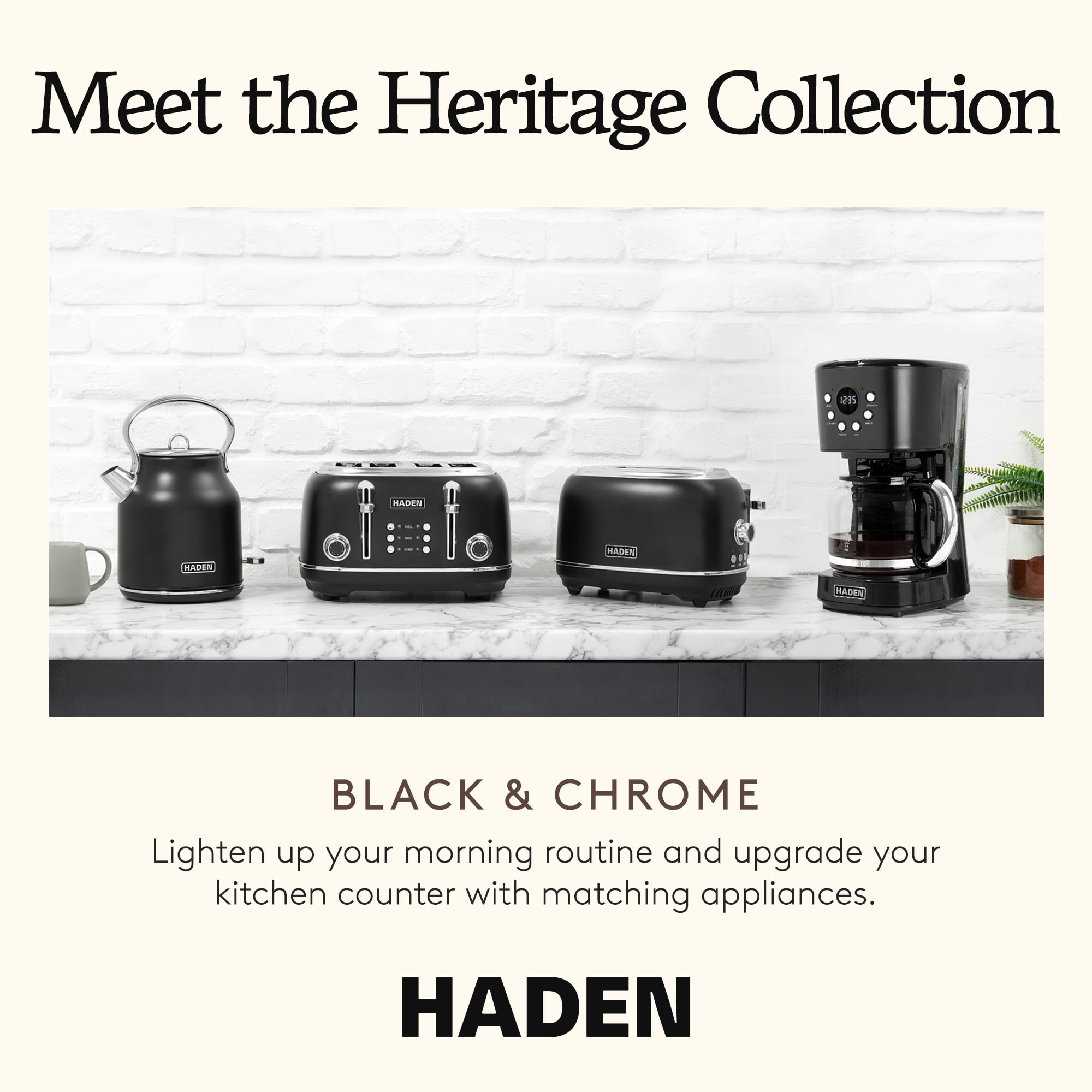 Open Box Haden Heritage 12 Cup Retro Coffee Maker Machine, Black/Chrome