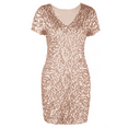 thumbnail image 7 of PrettyGuide Women Sequin Dress V Neck Sparkle Short Sleeve Bodycon Stretchy Mini Party Dress Champagne, X-Small/Small, 7 of 7