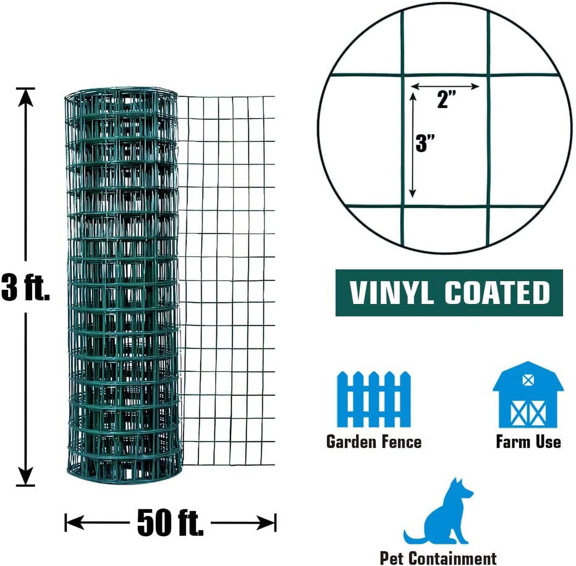 Fencer Wire Vinyl Coated 16 Gauge Welded Fence Wire Roll, Mesh Size 2-Inch x 3-Inch, Green Metal Garden Fencing Wire Grid Hardware Cloth, Multiple Use for Home Improvement