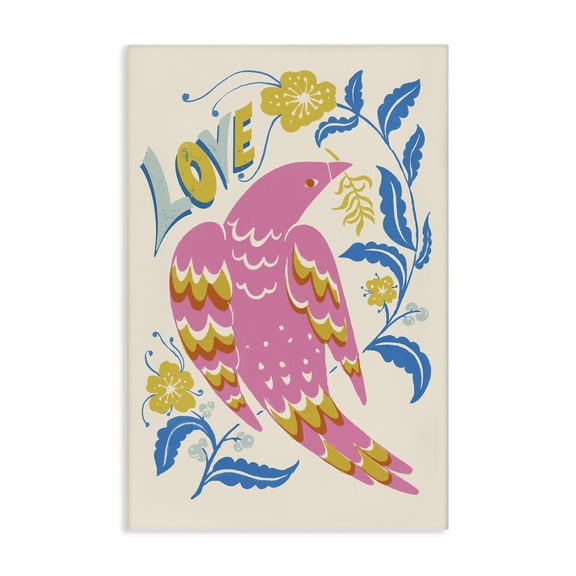Stupell Industries Bohemian Groovy Folk Love Bird Canvas Art, 16 x 24, by Hannah Moren