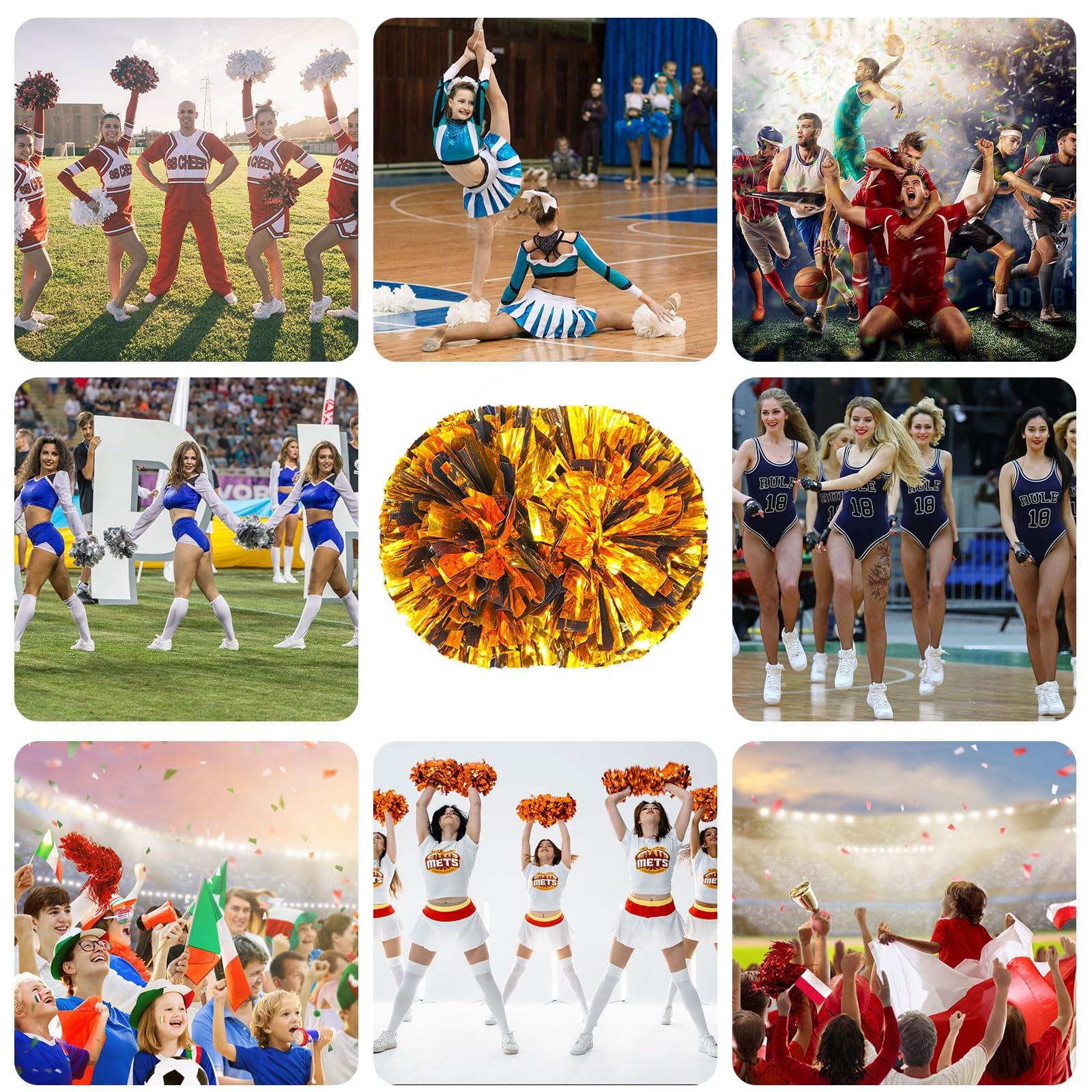 24 Pcs Cheerleading Pom Poms, Cheerleader Pompoms with Handle Style,Fit for Team Spirit Sports Dance Cheering