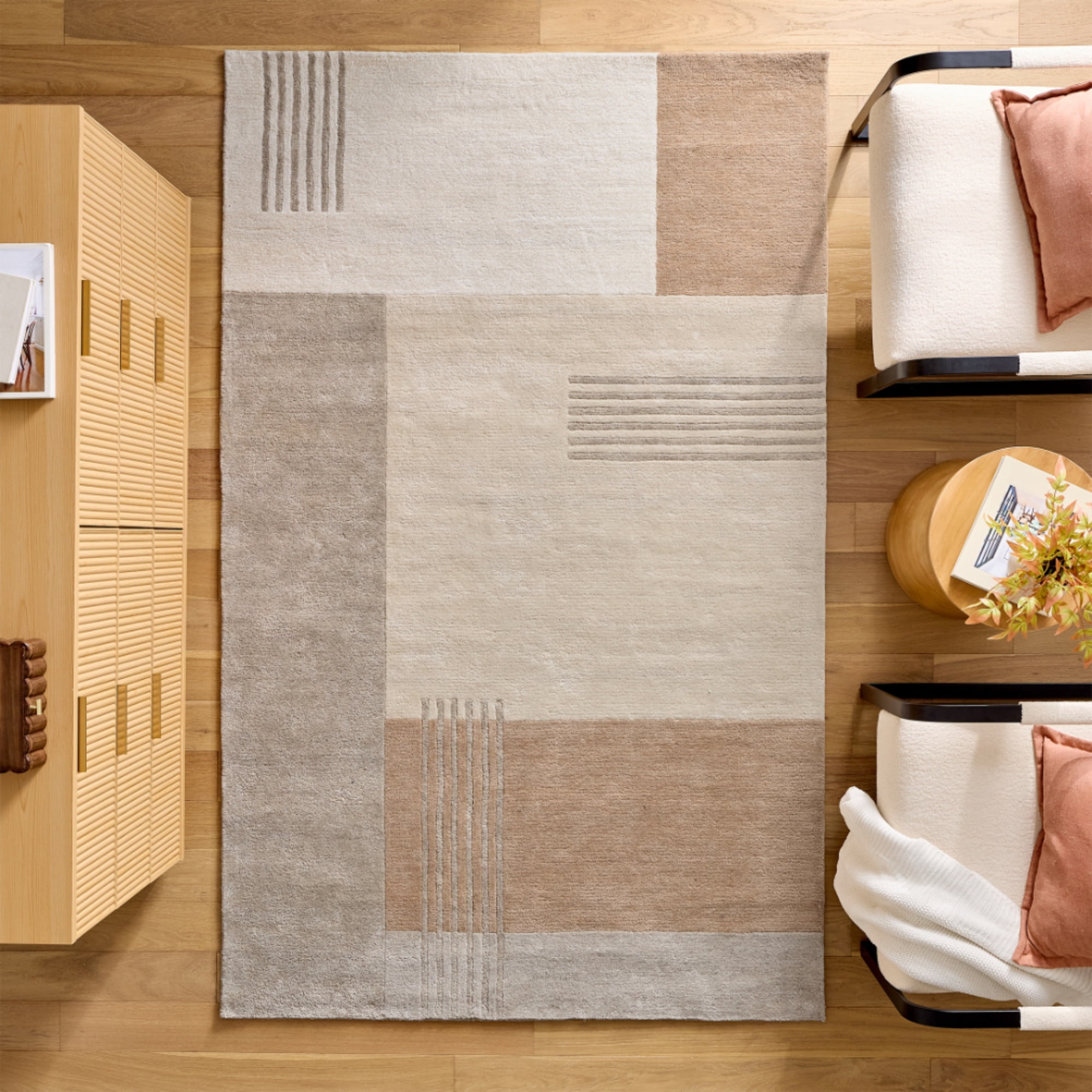 Better Homes & Gardens Asher Patchwork Color Block Area Rug, 5 ft x 8 ft, Beige