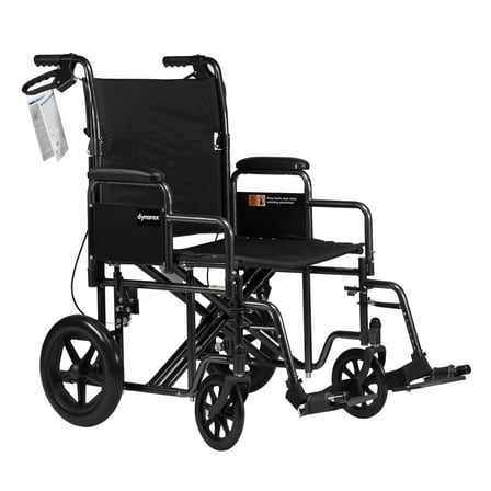 Dynarex DynaRide Bariatric Transport Plus Wheelchair, 22” x 18” Seat and Reinforced Steel Frame , 450 Pound Weight Capacity, Black, 1 Wheelchair