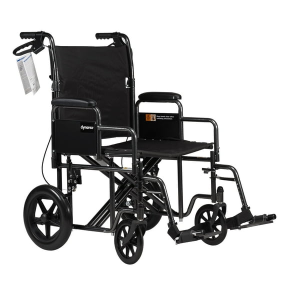 Dynarex DynaRide Bariatric Transport Plus Wheelchair, 22” x 18” Seat and Reinforced Steel Frame , 450 Pound Weight Capacity, Black, 1 Wheelchair