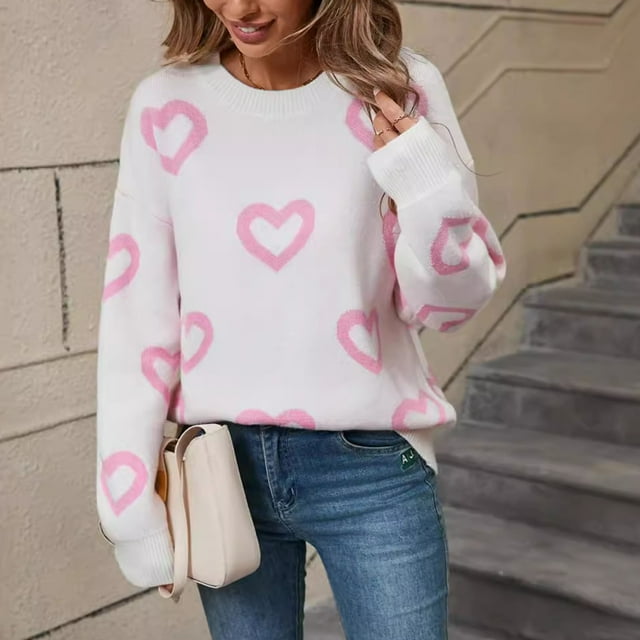 Suéter de cuello redondo para mujer, moda informal para San Valentín, suéter de punto de talla grande, tops acrílicos para mujer