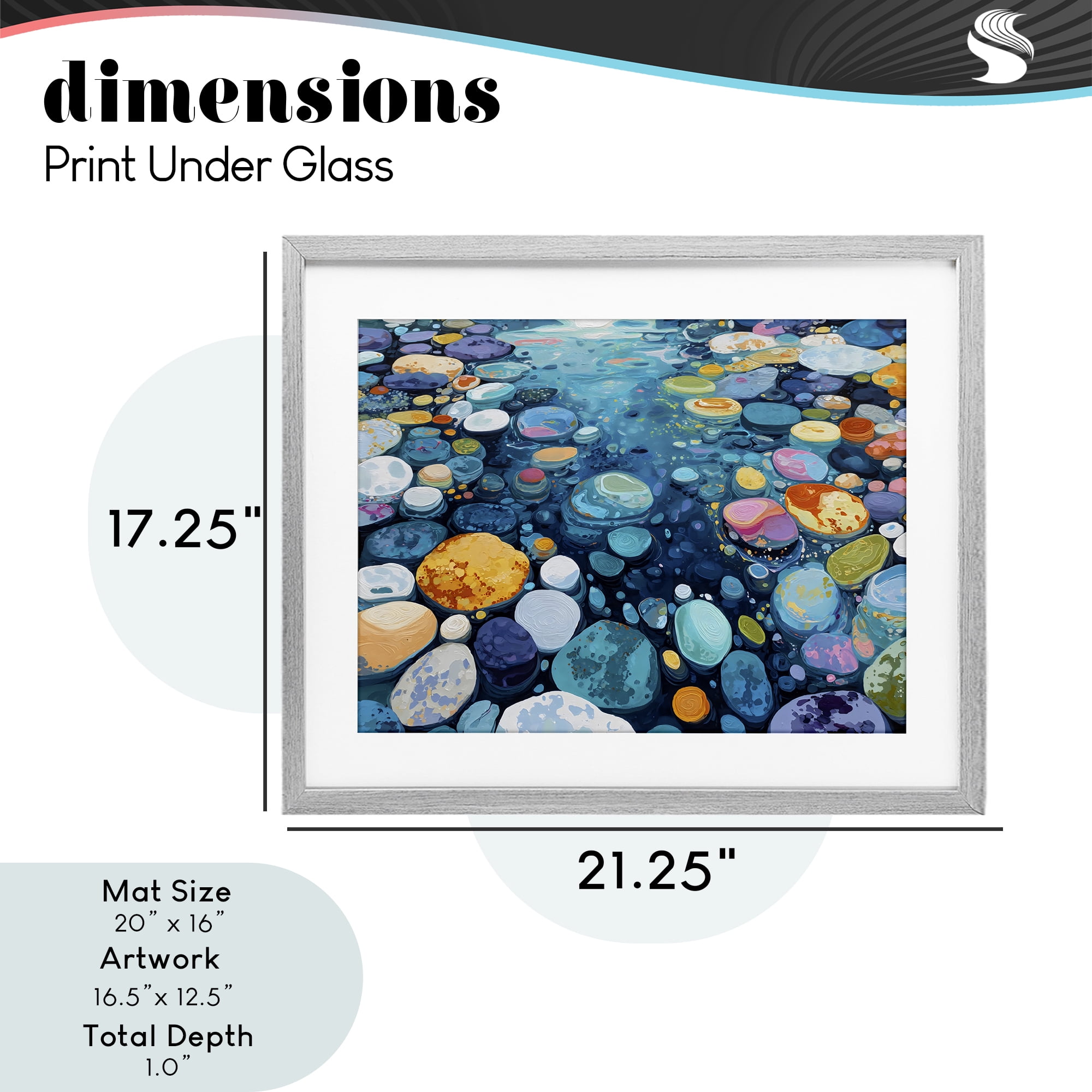 Stupell Industries Rainbow Rocks in River Gray Framed Print Under Glass, design by Franklyn Gregory