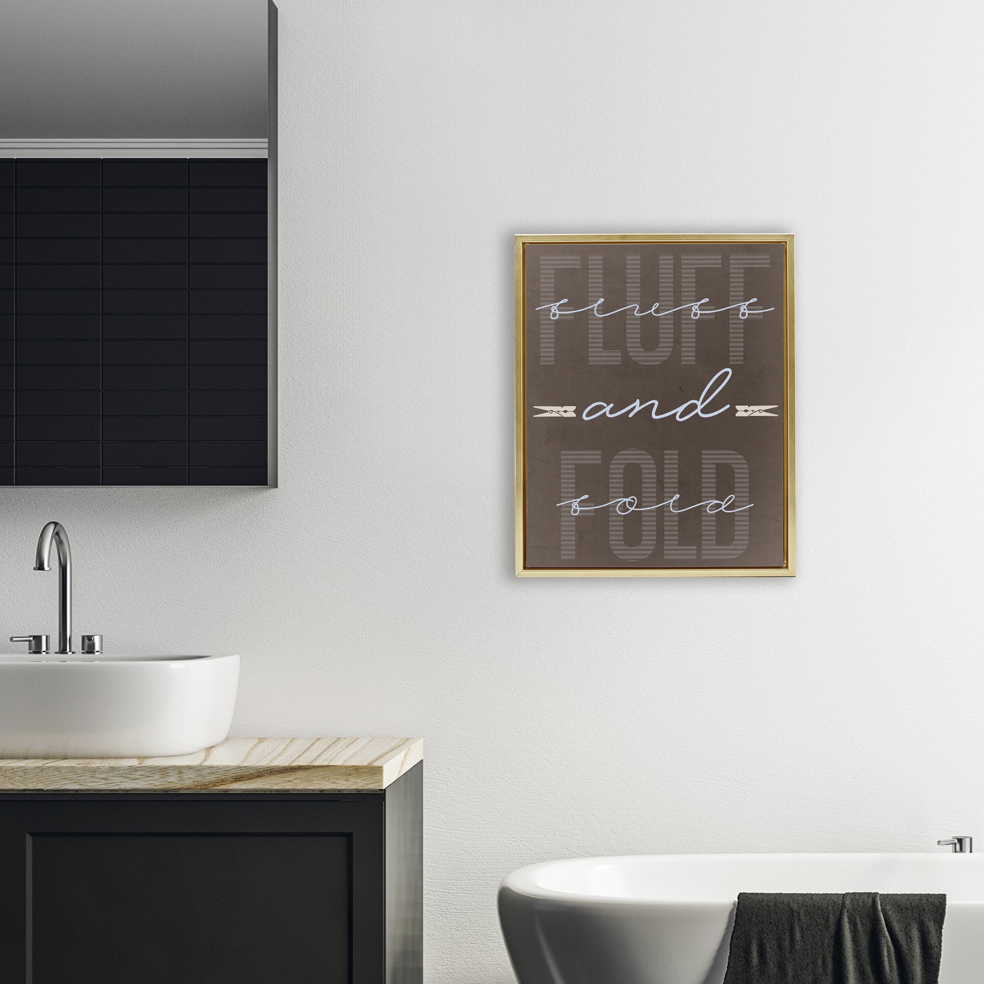 Fluff And Fold Brown Minimal Gold Framed Floater Canvas Wall Art, design by Marcus Prime