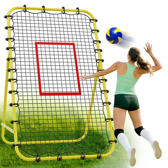 7x4 FT Volleyball Rebounder Net，Ultimate Training Equipment for Volleyball & Lacrosse，Enhanced Bouncing System for Volleying, Bumping, Spiking Drills(Yellow)