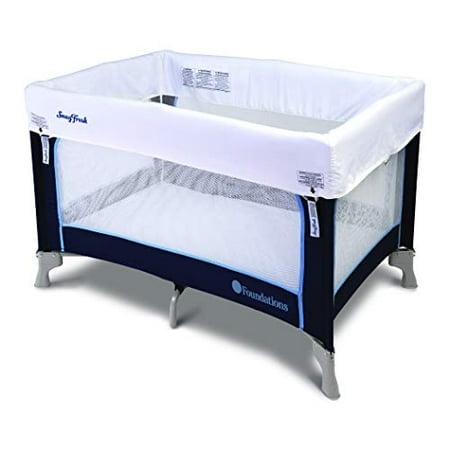 Foundations SnugFresh Celebrity Portable Play Yard, Baby Infant Travel Crib with Machine Washable Sheet Cover, Foam Mattress, Regatta Blue