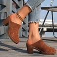 thumbnail image 5 of FRSASU Women's Leather Mules Soft Non Slip Wedge Slip-On Closed Toe Sandals Summer Casual Walking Platform Slides Brown, 5 of 9
