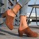 thumbnail image 5 of Mujeres Tacones Altos Color Sólido Cerrado Dedo Del Pie Bloque Tacón Tope Mulas, Zapatillas de Verano de las Mujeres para la Oficina Y la Comodidad Diaria, 5 of 9