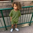 thumbnail image 2 of Gbsyewxs Boys Outfits Crew Neck Short Sleeve Tops And Shorts Solid Color Loungewear 2 Piece Summer Boys Clothes Set Green Size 12-13 Years, 2 of 9