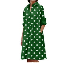 Edvintorg Polka-Dot Dress Shirt Women Women's Casual Long Sleeve Turndown Collar Fall Dresses with Pockets Vacation Outfits for Women 2025