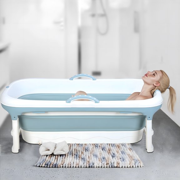 Fogcroll 50 Inch Foldable Bathtub Large Collapsible Tub Portable Bathtub for Adult Kids Freestanding Surround Collapsible Bathtub Effortless Folding Bathtub Hot Bath Ice Bath with Thermal Cover