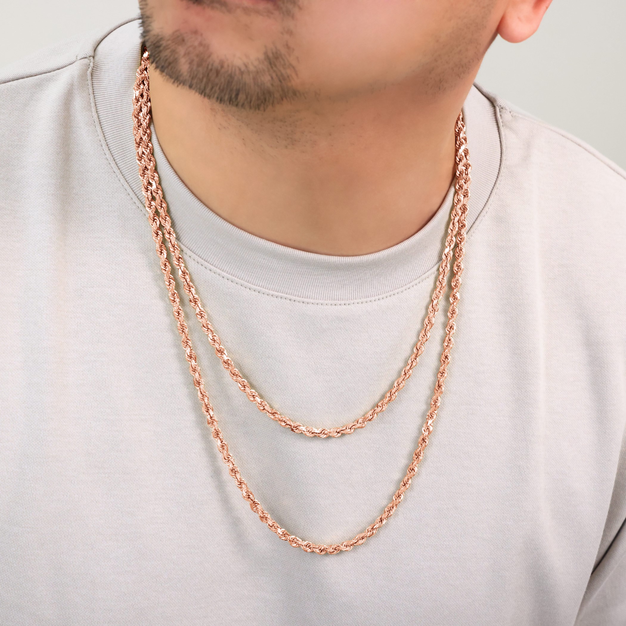 Nuragold 10K Real Rose Gold Rope Diamond Cut Chain Necklace 16"-30" (1.5mm-6mm) Italian Jewelry for Men & Women