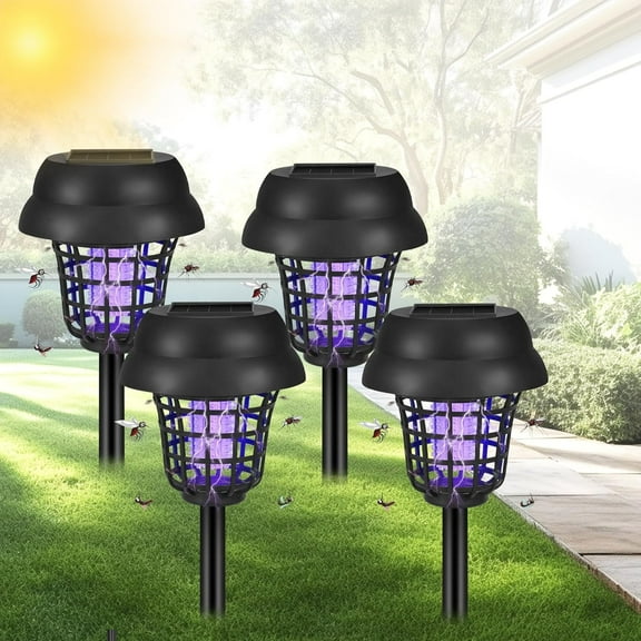 JahyShow Solar Bug Zapper Lantern Outdoor 4 Pack Waterproof Bug Lights for Patio Yard Garden Farm - Energy-Efficient Mosquito Killer