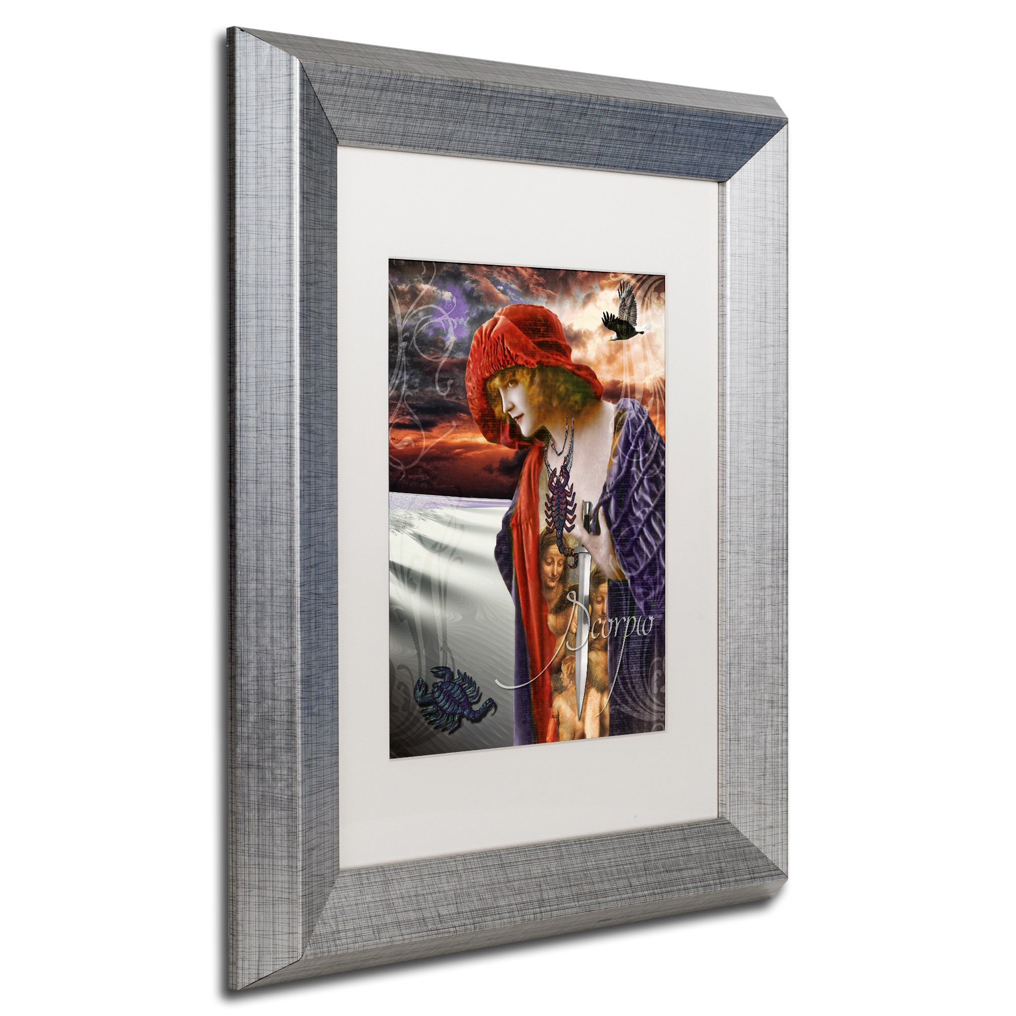 Trademark Fine Art "Art Nouveau Zodiac Scorpio" Canvas Art by Color Bakery White Matte, Silver Frame