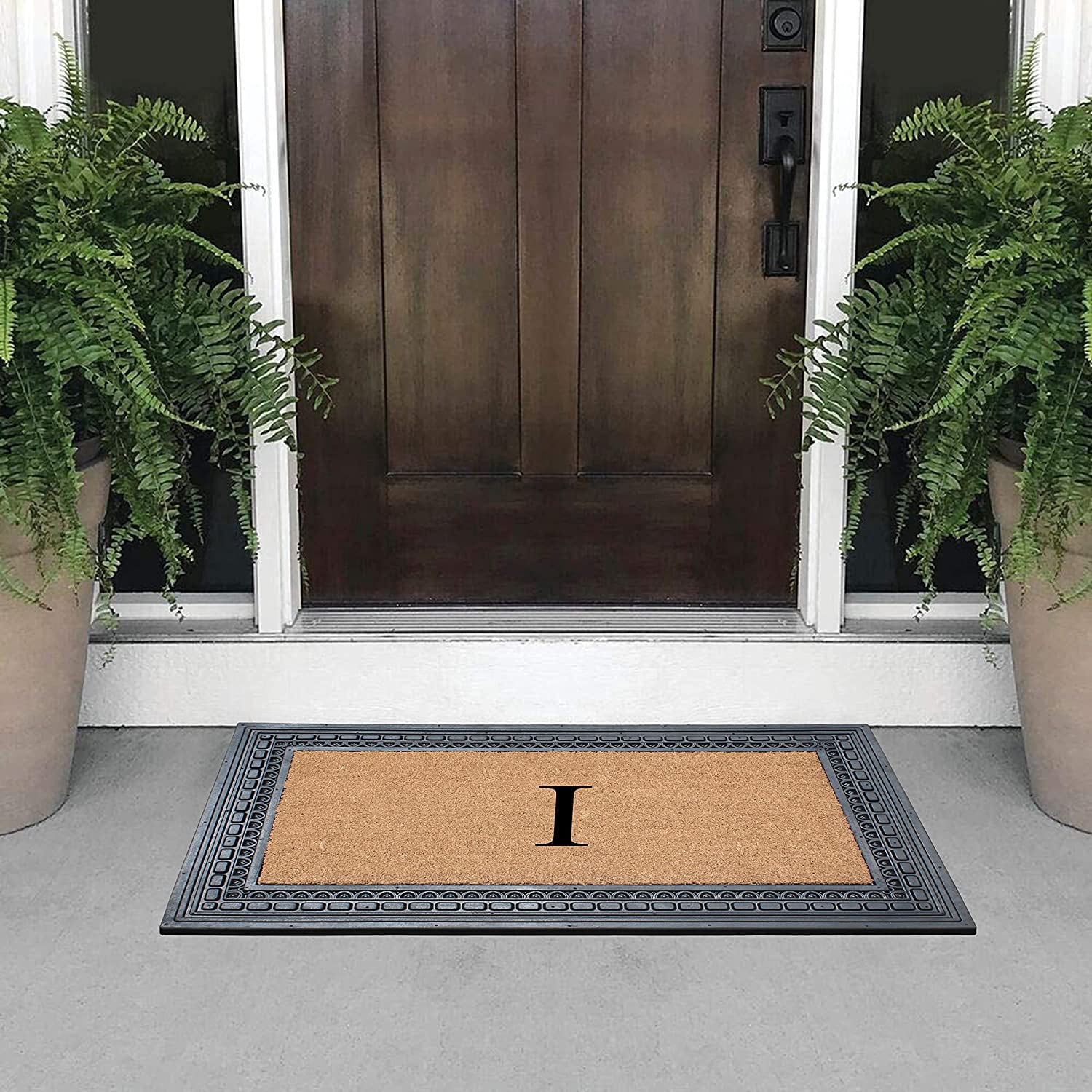 A1HC Natural Rubber & Coir 24x39 Monogrammed Doormat For Front Door, Anti-Shed Treated Durable Doormat for Outdoor Entrance, Heavy Duty, Low Profile, Easy to Clean, Long Lasting Front Porch Entry Rug