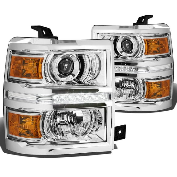 DNA Motoring For 2014-2015 Chevy Silverado LED DRL Chrome Amber Projector Headlight Lamps Pair