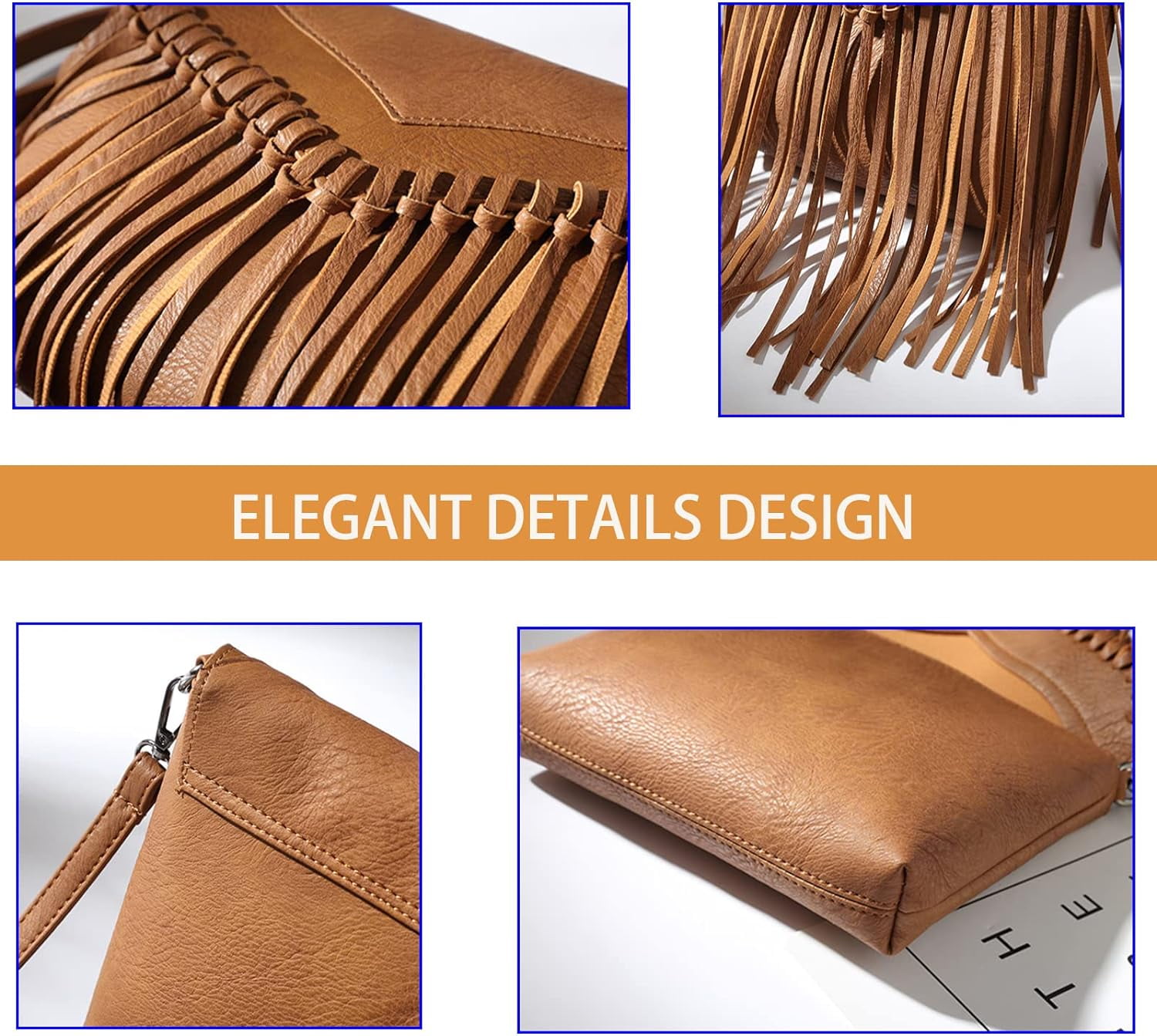 Vintage Fringe Purse Fringe Hobo Bags for Women Vegan Leather Tassel Hippie Crossbody Bag