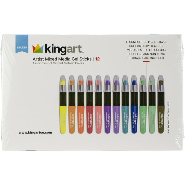 KINGART, Mixed Media Gel Sticks, Set of 12 Metallic Colors