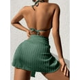 thumbnail image 2 of SEARIPE Women 3 piece Swimwear Halter Triangle Bikini Swimsuit With Beach Skirt Dark Green S, 2 of 5