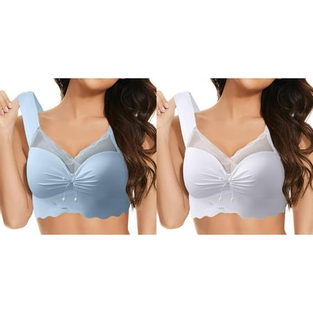 LUOGENLI Women Bras Comfortable 38 G Women s Front Side Buckle Lace Edge without Steel Ring Movement Seamless Gathering Adjustment Yoga Sleep Large Bra 2Pcs Women Bras Women Bralette Top XXXL