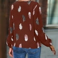 thumbnail image 4 of WREESH Womens Casual Long Sleeve Shirts V Neck Tunic Tops Feather Printed T-Shirts Loose Chiffon Work Blouse Wine, 4 of 4