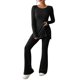 thumbnail image 1 of Chándal de punto de dos piezas para mujer: camiseta de cuello redondo y pantalones anchos, poliéster y spandex, bajo con abertura, conjunto informal a juego, 1 of 3