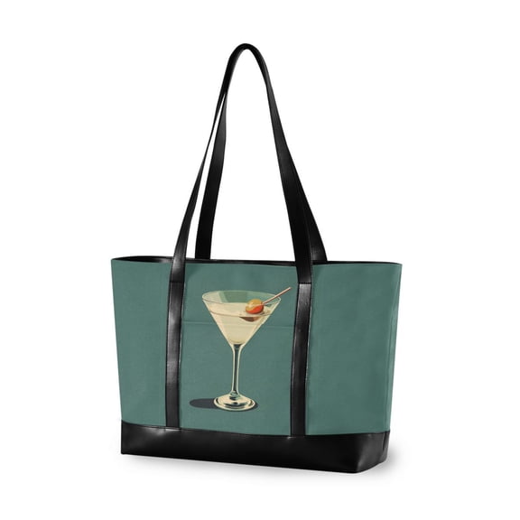 FORMRS Canvas Laptop Tote Bag for Women with 15.6" Computer Compartments Shoulder Handbag, Beige Martini