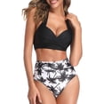 thumbnail image 2 of Women Vintage Swimsuit Two Piece Retro Halter Ruched High Waist Bikini, 2 of 6