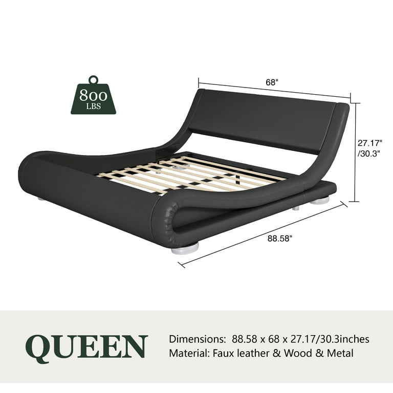 Amolife Queen Size Bed Frame with Curved Adjustable Headboard