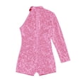 thumbnail image 4 of Mufeng Girls Sparkle Hip Hop Jumpsuit for Kids One Shoulder Long Sleeve Sequin Gymnastics Biketards Pink 12, 4 of 5