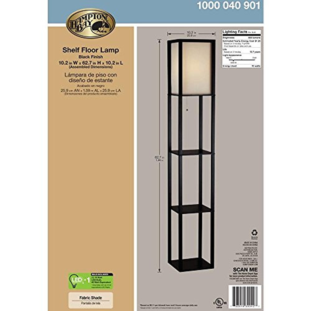 Hampton Bay 62 75 In Black Shelf Floor Lamp With 26 Watt Cfl Bulb