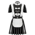 thumbnail image 4 of iiniim Women's French Maid Halloween Cosplay Outfits Shiny Leather Tutu Dress Clubwear Black M, 4 of 7