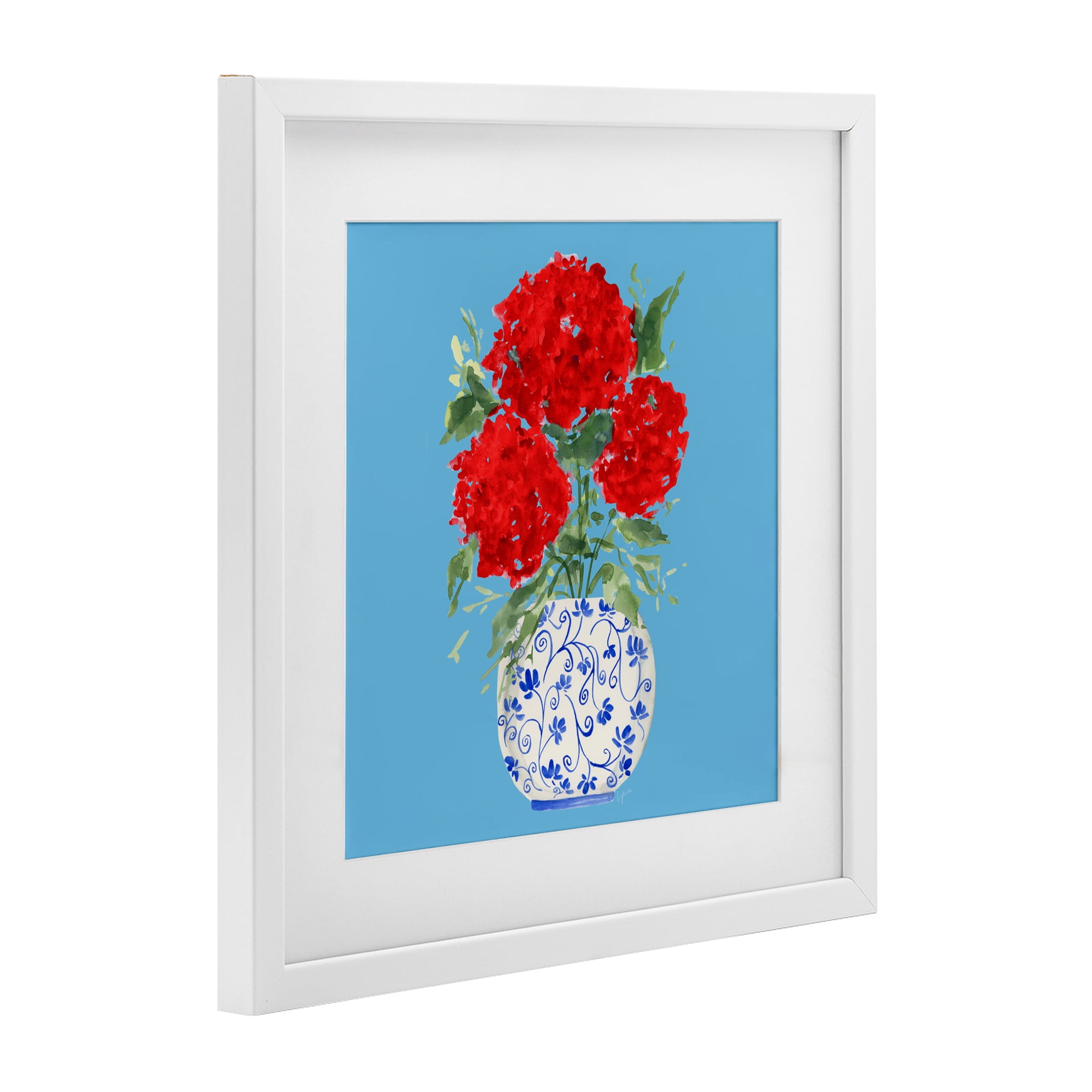 Stupell Industries Bold Red Hydrangea Trio White Framed Print Under Glass, design by Lucille Price