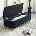 thumbnail image 4 of 47.24"W Velvet Storage Ottoman Bench, Upholstered Footstool with Safety Hinge, Gold Embroidery and Decorative Strip, Elegant Ottoman for Living Room or Bedroom Organization (Black), 4 of 8