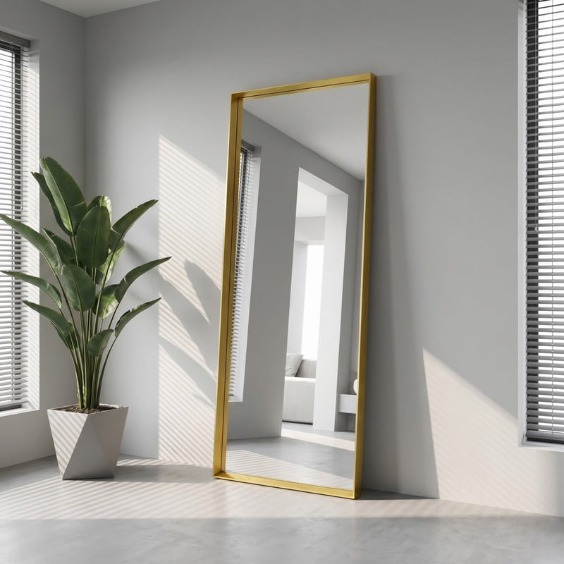 Easy4Home 21"x64" Rectangle Full Length Dressing Mirror Floor Standing Mirror Wall Mounted with Deep Frame,Gold