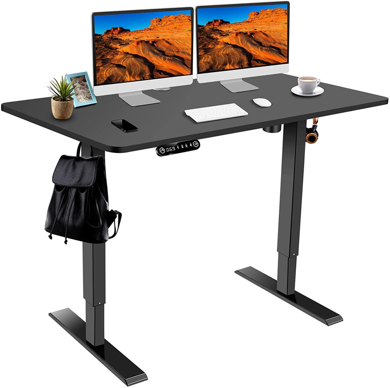 Splice Board Black Frame/Rustic Brown 48 x 24 Inch Electric Sit to Stand Table with Memory Settings HOMHUM Adjustable Standing Desk Large Mouse Pad for Home Office Use 