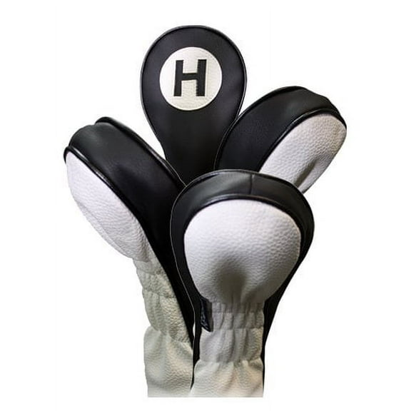 Golf Headcover Black and White Vintage Leather Style #2, 3, 4, 5 Hybrid Head Covers Fits Most Hybrid Clubs