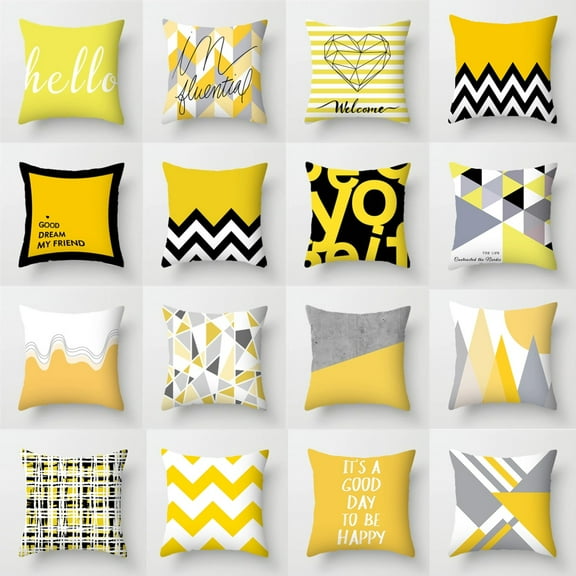Decorative Geometric Yellow Grey  Black18 x 18 Inches Throw Pillow Covers - Modern Pattern Linen Square Pillow Cushion Case for Sofa Couch Bed Home Decor Outdoor